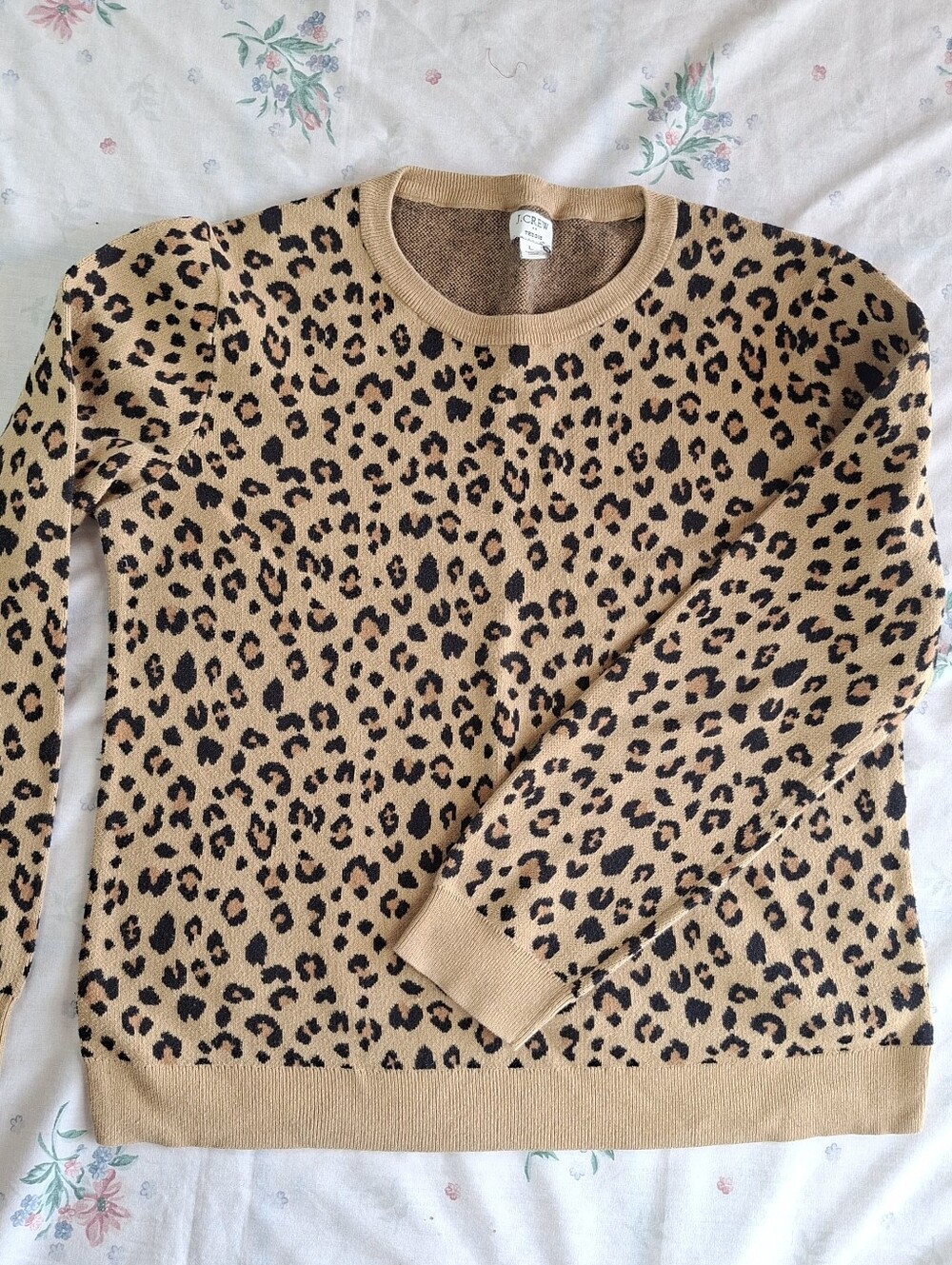 J.Crew Teddie Cotton Leopard Print Crewneck Sweater
